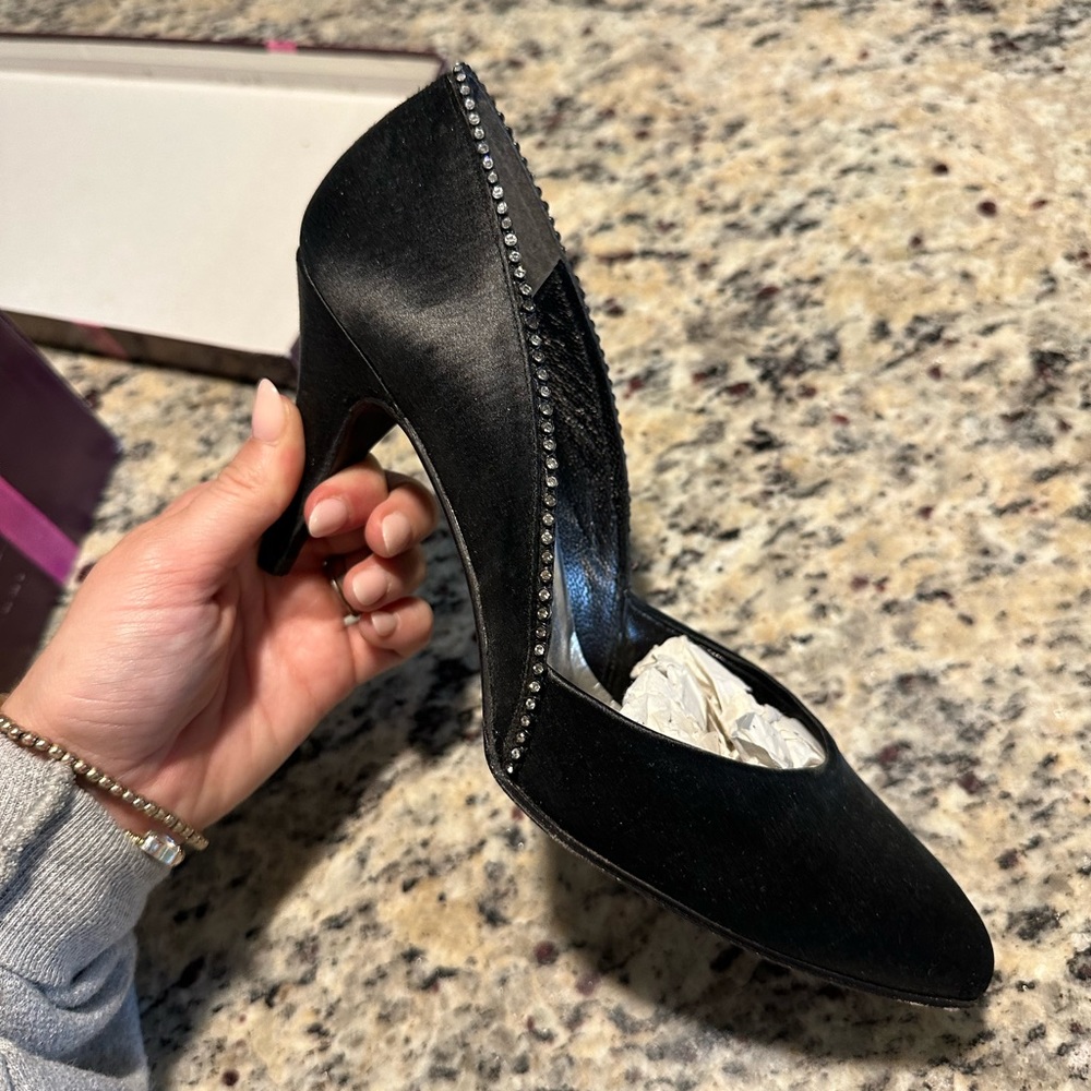 VTG Stuart Weitzman for Mr. Seymour Black Satin Rhinestone heels size 7 Shoes